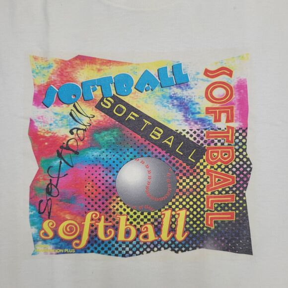 Vintage 90s Hanes Shirt XL 23x27 White Softball - Picture 11 of 15